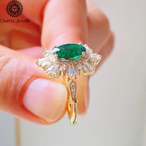 Charm_Jewells Women's 18K <b>Gold</b> Plated Silver Cushion Cut Moissanite <b>Cocktail</b> <b>Ring</b> Flower Prong Setting IGI Certified Luxury <b>Ring</b> - Product Image 5