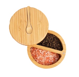 Salt Box with Spoon Salt Cellar Salt Keeper <b>Spice</b> <b>Storage</b> Box Condiment Pot Sugar Box Wood <b>Spice</b> and Pepper Bowl Set - Product Image 1
