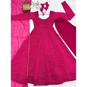 Magnifique ensemble robe et dupatta à imprimé Laheriya pour les fêtes, taille XS - Product Image 2