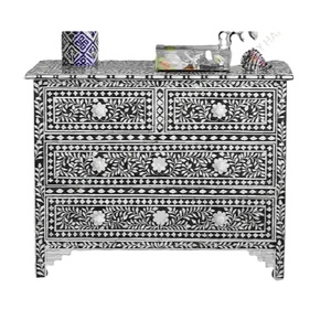 Incrustation d'os 6 tiroirs motif Chevron couleur Orange armoire de salon incrustation d'os meubles de commode par artisanat de qualité - Product Image 1