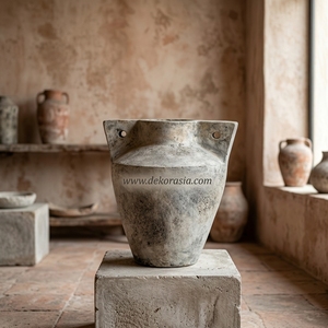 Grey Rustic Handmade <b>Ceramic</b> <b>Vase</b> Sculptural Floor Flower Pot Home Decor - Product Image 6
