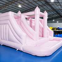 Vente directe d'usine, château gonflable rose avec double toboggan, en PVC, logo personnalisé, utilisation en extérieur