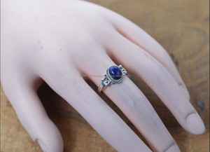 Haute qualité solide 925 en argent Sterling bohème bague véritable Lapis Lazuli ovale Cabochon 7x9mm lunette réglage à la main pour cadeau - Product Image 2