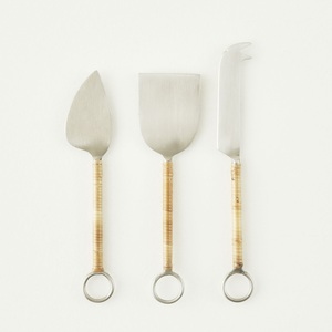 Juego de Cuchillos para Queso de Metal con Acabado Plateado Estilo Nórdico para Hoteles, Herramientas de Servicio de Queso de Diseño en Ratán al por Mayor para Restaurantes - Product Image 1