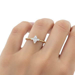 Bague de mariage en or massif 14K 18K avec moissanite ronde taille marquise et diamant de laboratoire, bande torsadée, minimaliste, empilable, bague de promesse - Product Image 6