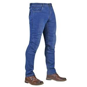 Jean en denim coupe slim pour homme, jambe droite, bleu uni, taille mi-haute, style décontracté, délavage classique, tissu en coton, idéal pour l'automne - Product Image 1