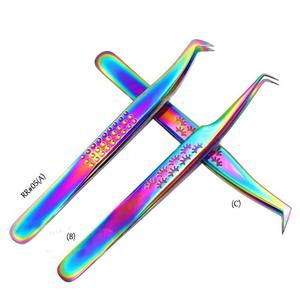 Pince à épiler pour extensions de cils en acier inoxydable japonais Rainbow, pointe lisse, poignée diamant, 90 degrés, logo personnalisé, testée à la main - Product Image 1