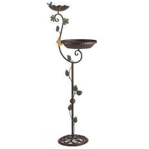 Decorative Metal <b>Bird</b> Bath <b>Feeder</b> <b>Stand</b> with Floral Design Outdoor Garden Decor - Product Image 1