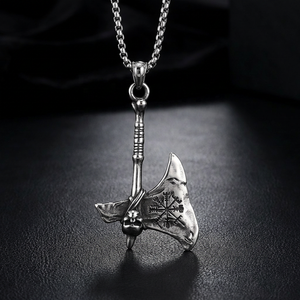 Colliers pendentifs personnalisés en acier inoxydable de style unique, breloques hache viking, runes Vegvisir gravées, vintage nordique - Product Image 1