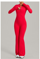 Combinaison de yoga à manches longues pour femme, tenue de fitness une pièce, vêtements de sport à jambes larges évasées pour l'entraînement et les exercices en plein air