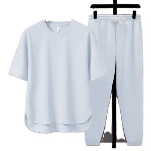 Camiseta informal de manga corta para hombre, pantalones, traje de secado rápido, deportes de verano, dos piezas, ropa deportiva holgada personalizada, conjunto de dos piezas de Color sólido - Product Image 2