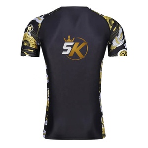 5 Sports Men's <b>Compression</b> <b>Shirt</b> <b>Black</b> Gold Sublimation Print Regular Breathable Fitted Moisture Wicking MMA Workout Top - Product Image 3
