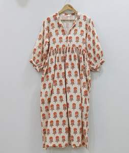 Vestido Midi Bohemio Formal para Mujer, Cuello en V, Cierre con Cordones, Ecológico, 100% Algodón, Estampado Floral, Hecho a Mano, Tie Dye, Natural, Simple - Product Image 6