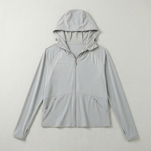 Chaqueta de protección solar con capucha y manga larga para mujer, ligera, transpirable, anti-UV, para exteriores, color gris - Product Image 4