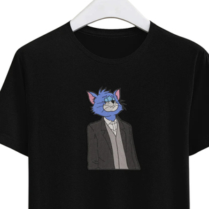 Camiseta Gráfica Personalizada de Estilo Urbano, Camiseta Oversize con Estampado de Gato Azul, Unisex, Casual, Holgada, de Algodón de Alta Calidad - Product Image 4