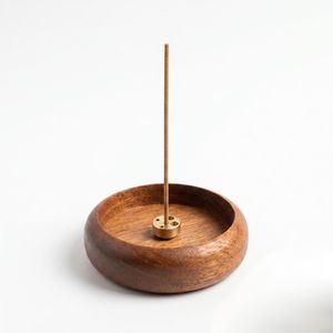 Porte-encens miniature en bois fait main, avec cendrier en laiton, décoration pour la méditation et le yoga - Product Image 1