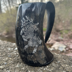 Mug à café isotherme avec couvercle anti-fuite, de qualité supérieure, en corne de buffle, Inde, mug en corne de viking. - Product Image 2