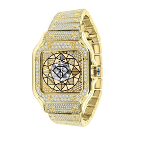 Reloj de Cuarzo Cuadrado de Oro Amarillo de Lujo Personalizado para Hombre con Detalles de Moissanita, Esfera de Cristal de Zafiro, 46 mm, Pantalla Analógica con Números Romanos - Product Image 1