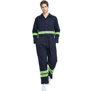 2025 haute visibilité hommes travail combinaison coton respirant avec garniture réfléchissante fonction imperméable Logo personnalisable LED Flash - Product Image 3