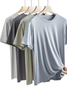 T-shirts pour hommes de haute qualité en gros, blancs, 47% modal, 47% coton, 6% élasthanne, impression personnalisée, t-shirts unis, t-shirts avec logo imprimé - Product Image 2