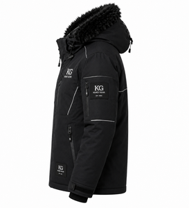 Veste d'hiver unisexe de qualité supérieure |   Veste décontractée en tissu de laine imperméable, coupe-vent et thermiquement isolante, à motif à pois, avec capuche en fausse fourrure - Product Image 1