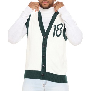 Custom <b>Men's</b> Knit Sweater <b>Vest</b> with White Blouse Casual Button <b>Vest</b> Knitted Cardigan for Autumn Season - Product Image 6