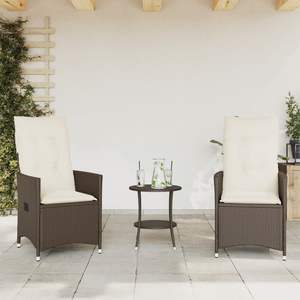 Ensemble bistro 3 pièces en polyrotin marron avec coussins, ensembles de jardin - Product Image 3