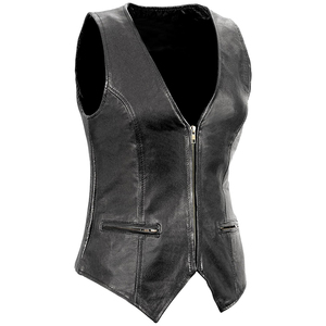 <b>Women's</b> Genuine <b>Leather</b> Motorcycle Vest <b>Vintage</b> Biker Style Stylish Sleeveless Outerwear Waterproof Windproof Slim Fit Fashion - Product Image 2
