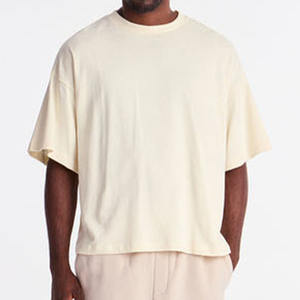 T-shirt en coton uni surdimensionné pour homme, col rond, épaules tombantes, style streetwear décontracté, marque privée, fournisseur OEM ODM personnalisé - Product Image 4