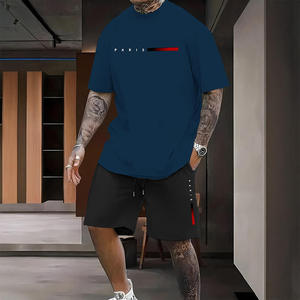 Ensemble T-shirt et short décontracté d'été pour homme, blanc, en coton, imprimé sérigraphié, col rond, tenue deux pièces respirante en maille, vêtements de sport - Product Image 5