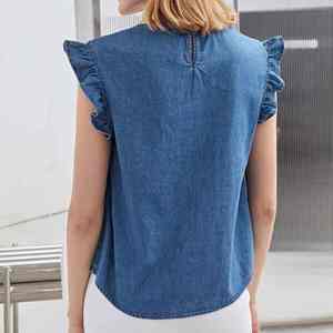 Top Corto de Mezclilla para Mujer, Marca Solid International, con Logotipo Frontal, Sin Mangas, Transpirable, Ecológico, Estilo Veraniego, Corte Regular - Product Image 2