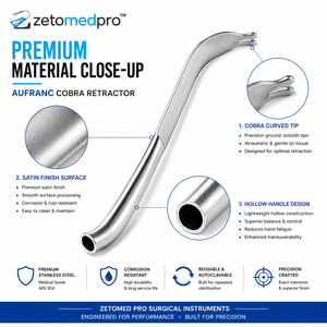 AUFRANC Cobra Retractor Hollow Handle 10in 25.4cm Blade <b>3</b>.2cm Smooth Blunt Pointed Serrated Zetomed Instrument Set Manual - Product Image 6