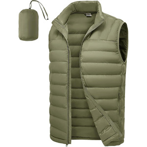 Men Lightweight Puffer Vest Stand Collar Zipper Closure Windproof Casual Outerwear Solid Gray Sleeveless <b>Quilted</b> <b>Waistcoat</b> - Product Image 6