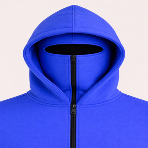 Sudadera con capucha completa con cremallera para hombre, manga larga, estampado personalizado, negra lisa con orificios para los ojos, estilo urbano, venta al por mayor. - Product Image 5