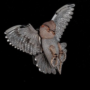 Pendentif hibou de luxe avec moissanite taille baguette en argent S925 plaqué or rose, serti en canal, bijoux animaliers pour fête, unisexe - Product Image 3