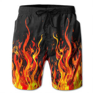 Shorts décontractés pour hommes en coton respirant, coupe vintage, motif flamme abstrait, avec cordon de serrage, longueur genou - Product Image 2