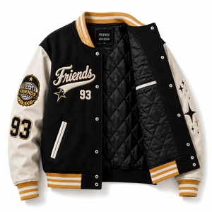 Veste universitaire décontractée pour homme en cuir noir avec manches en cuir et patch brodé personnalisé, idéale pour l'automne - Product Image 2