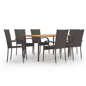 Grand ensemble de salle à manger rectangulaire en bois d'acacia massif brun pour l'extérieur - Product Image 1
