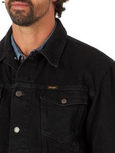 Men's Black Denim Jacket Casual Solid Color Regular Fit With Pockets Topstitch Detail Autumn Wear - Product Image 4