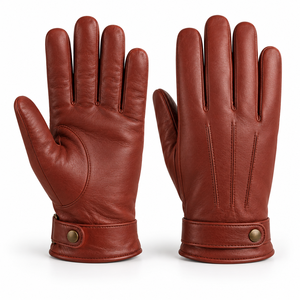 Guantes de Invierno Rojo Óxido con Aspecto de Cuero, con Botones y Correa en el Puño, Colección al por Mayor de Accesorios de Moda Personalizados para Venta Minorista - Product Image 1