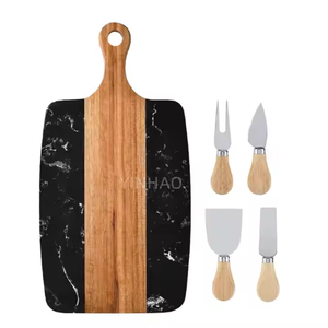 Planche à découper en bois d'acacia de haute qualité, planche à découper en marbre et en bois avec poignée - Product Image 2