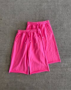 Shorts de survêtement surdimensionnés personnalisés en coton épais de qualité supérieure, style streetwear décontracté, avec cordon de serrage, taille élastique et ourlet brut - Product Image 1
