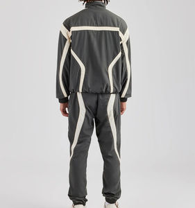 Ensemble de survêtement décontracté et confortable pour homme, en coton imprimé anti-plis, avec veste zippée patchwork et pantalon de jogging – Qualité supérieure - Product Image 4