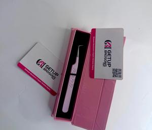 Pince à épiler professionnelle en acier inoxydable pour extensions de cils, logo personnalisé, rose, 90 degrés, forme en L, pince à épiler pour volume de cils, marque privée - Product Image 2
