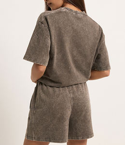 Conjunto de Shorts de Dos Piezas para Mujer, Estilo Casual, de Verano, 100% Algodón, Sólido, Transpirable, por Encima de la Rodilla, de Alta Calidad - Product Image 2