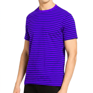 T-shirt à manches courtes rayé pour homme, coupe classique, 100% coton, col rond, haut tricoté décontracté - Product Image 2
