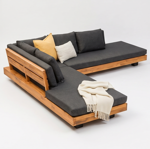 Moderno Conjunto de Sofás de Jardín de Madera Maciza Opia con Cojines Gris Oscuro y Diseño Impermeable para Uso en Patio - Product Image 4