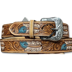 Cinturón de Cuero Genuino para Hombre, Diseño Floral Tallado a Mano, Colorido, Estilo Western, para Jeans o Pantalones - Product Image 4