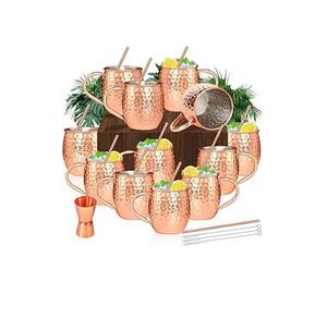 Meilleures ventes à prix bas : Ensemble de 2 tasses Moscow Mule faites à la main en cuivre et acier inoxydable, de qualité supérieure, avec texture martelée - Product Image 4
