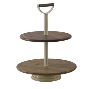 High Quality Wood Plate with Metal Handle <b>Cake</b> <b>Stand</b> New Design Natural Acacia Wood <b>3</b> <b>Tier</b> Plate Round shape <b>Cake</b> <b>Stand</b> - Product Image 3